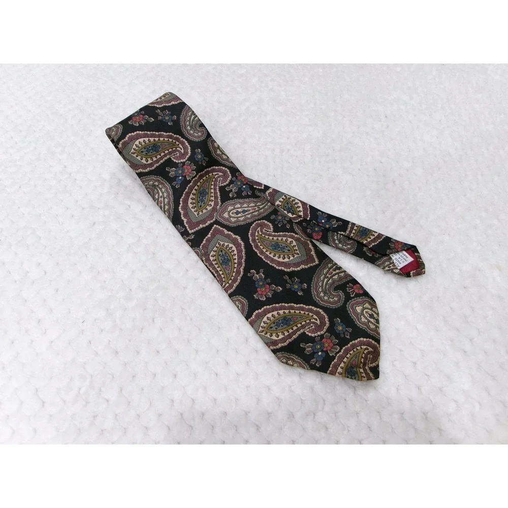 Haggar Mens‎ OS Necktie Black Multi Paisley Silk Imperial Made in USA